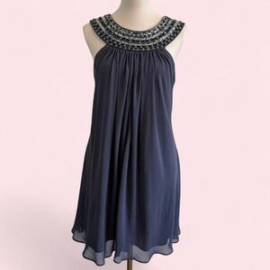 Y2K Grey Beaded‎ Chiffon Midi Dress 8p